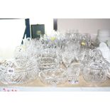 A QUANTITY OF GLASSWARE, including drinking glasses, bowls and jugs, including Webb Corbett, etc