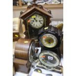 A SMITHS ELECTRIC BAKELITE CLOCK, a ceramic mantel clock (no key or pendulum), two other clocks (one