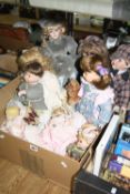 A BOX OF MODERN COLLECTORS DOLLS, bisque heads