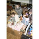 A BOX OF MODERN COLLECTORS DOLLS, bisque heads
