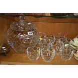 A CUT GLASS COVERED PUNCH BOWL AND TEN MATCHING CUPS (11)