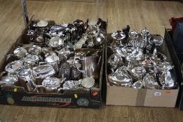 THREE BOXES OF SILVER PLATE, including hotel ware, teapots and coffee pots