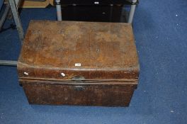 A TIN TRUNK, including two shoe lasts etc (5)