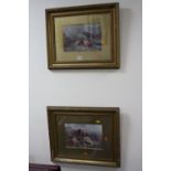 AFTER W. PEARSON, a pair of colour prints, sheep and cattle in mountainous landscapes, gilt mounts