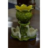 A LATE 19TH CENTURY BRETBY GLAZED POTTERY TABLE CENTRE PIECE, with jardiniere on a seperate base