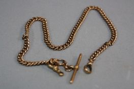 A 9CT WATCH CHAIN AND T BAR, approximate weight 36.7 grams