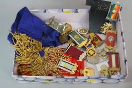 A BOX OF ASSORTED MASONIC, including six silver medal sets, etc