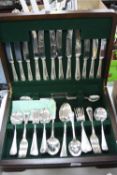 A CANTEEN OF BUTLERS SILVER PLATED CUTLERY, beaded pattern for six settings
