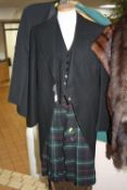 A BLACK MOURNING SUIT (R38), together with a kilt, sporn/purse, black dinner jacket and trousers