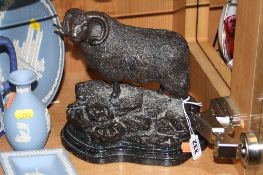 A BRONZED RAM AFTER MENE, on marble plinth, height approximately 22cm
