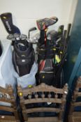 TWO GOLF BAGS, clubs and trolley, makes including Ping, Calloway, Dunlop etc