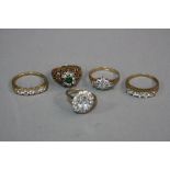 FIVE LATE 20TH CENTURY CUBIC ZIRCONIA DRESS RINGS, approximate gross weight 13.1 grams (one ring A/