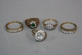 FIVE LATE 20TH CENTURY CUBIC ZIRCONIA DRESS RINGS, approximate gross weight 13.1 grams (one ring A/