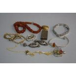 A BAG OF MIXED COSTUME JEWELLERY, etc