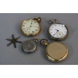 A SILVER POCKET WATCH, silver fob watch and gold plated hunter and half hunter (4)