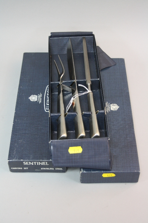 THREE BOXED ELKINGTON CARVING SETS, brushed steel handles (3)