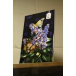 AN OLD TUPTON WARE EASEL BACKED PLAQUE, Butterflies and flowers, approximate size height 30cm x