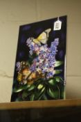 AN OLD TUPTON WARE EASEL BACKED PLAQUE, Butterflies and flowers, approximate size height 30cm x