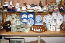 VARIOUS TRINKETS, ORNAMENTS, CAMERAS, to include Wedgwood green and blue Jasperware, 'Friends of the