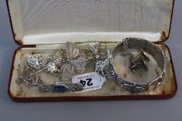 A BOX OF MIXED SILVER JEWELLERY etc