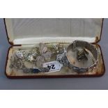 A BOX OF MIXED SILVER JEWELLERY etc