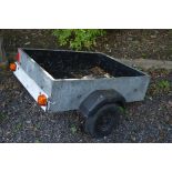 A GALVANISED SINGLE AXIS TRAILER, approximate size length 120cm x width including wheel arch 120cm