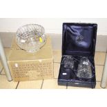 A BOXED STUART CRYSTAL CARAFE AND GLASS SET and a boxed Royal Worcester/Spode cut glass posy bowl (