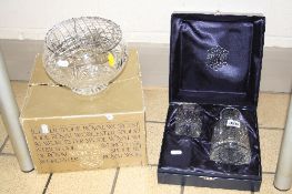 A BOXED STUART CRYSTAL CARAFE AND GLASS SET and a boxed Royal Worcester/Spode cut glass posy bowl (