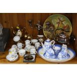 A PARAGON CHINESE GARDEN PATTERN COFFEE SET, (lacks coffee pot), together with a Spode Willow