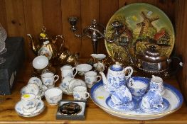 A PARAGON CHINESE GARDEN PATTERN COFFEE SET, (lacks coffee pot), together with a Spode Willow