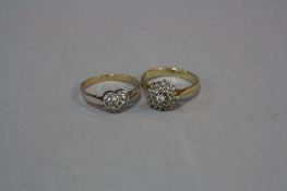 TWO RINGS to include a modern diamond cluster ring, estimated total diamond weight 0.35ct, colour