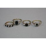 FOUR LATE 20TH CENTURY SAPPHIRE AND CUBIC ZIRCONIA DRESS RINGS, approximate gross weight 7.3 grams