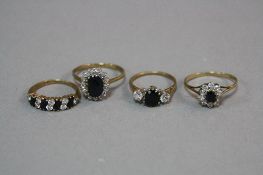 FOUR LATE 20TH CENTURY SAPPHIRE AND CUBIC ZIRCONIA DRESS RINGS, approximate gross weight 7.3 grams