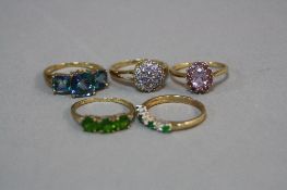 FIVE 9CT DRESS RINGS, approximate weight 11.4 grams