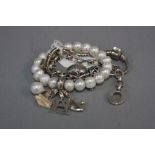 A THOMAS SABO PEARL CHARM BRACELET, together with a Links of London bracelet etc (3)