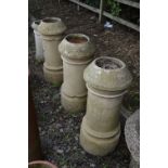 THREE PAINTED CHIMNEY POTS