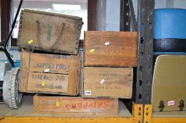 FIVE VARIOUS VINTAGE WOODEN CRATES