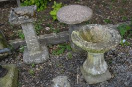 A PRE CAST BIRD BATH, and a pre cast garden urn on a seperate base (2)