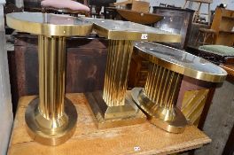 THREE VARIOUS BRASS OCCASIONAL TABLES, with mirror insert tops