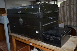 A METAL TRUNK AND A DEED BOX (2)