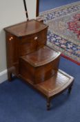 A VICTORIAN MAHOGANY STEP COMMODE, with tooled leather inlay to three sections (sd)