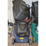 A PETROL LAWN MOWER, with grass box