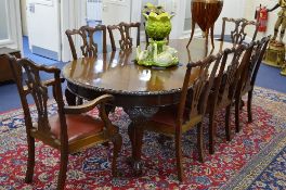 A VICTORIAN MAHOGANY WIND OUT DINING TABLE, with two extra leafs, approximate extended size length