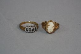 TWO 9CT GOLD DRESS RINGS, a mid 20th century cameo ring, ring size O1/2 hallmarked 9ct gold,