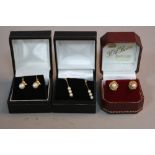 THREE PAIRS OF 9CT AND PEARL EARRINGS