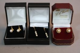 THREE PAIRS OF 9CT AND PEARL EARRINGS