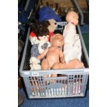 A BOX OF DOLLS, TEDDY, etc