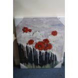 LIANG DING LEI, POPPIES, an abstract study, oil on canvas, signed lower right, COA verso, still in