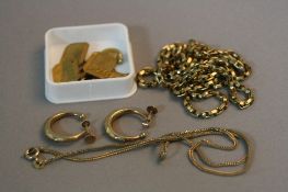 A MIXED LOT OF 9CT, to include pair of earrings, two charms and two necklaces, approximate weight