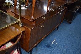 A G PLAN TEAK TOLAR AND BLACK DROP LEAF TABLE, four chairs and a sideboard with three drawers (6)